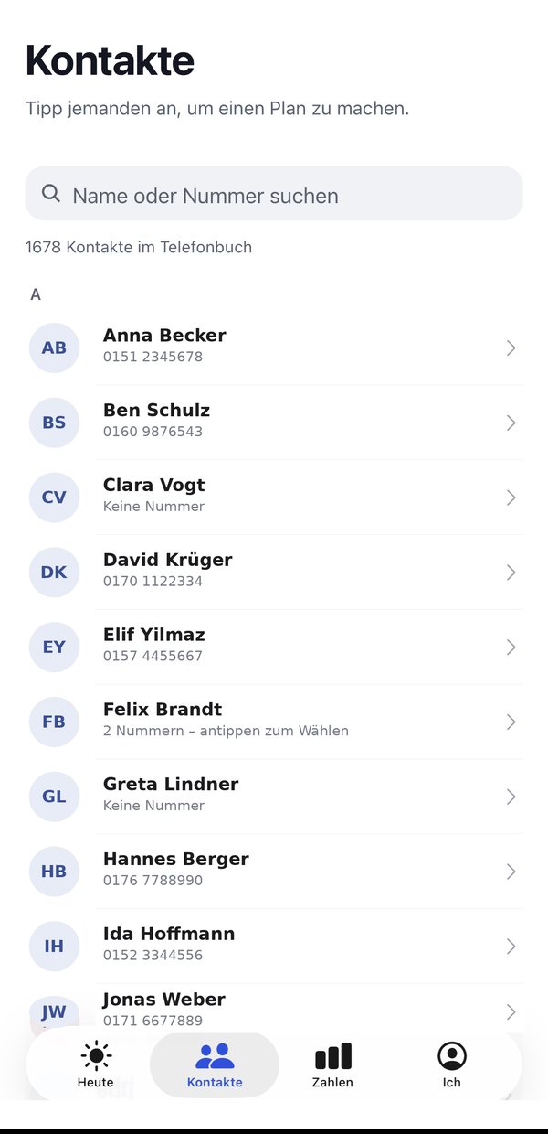 Contact list in Sales Coach